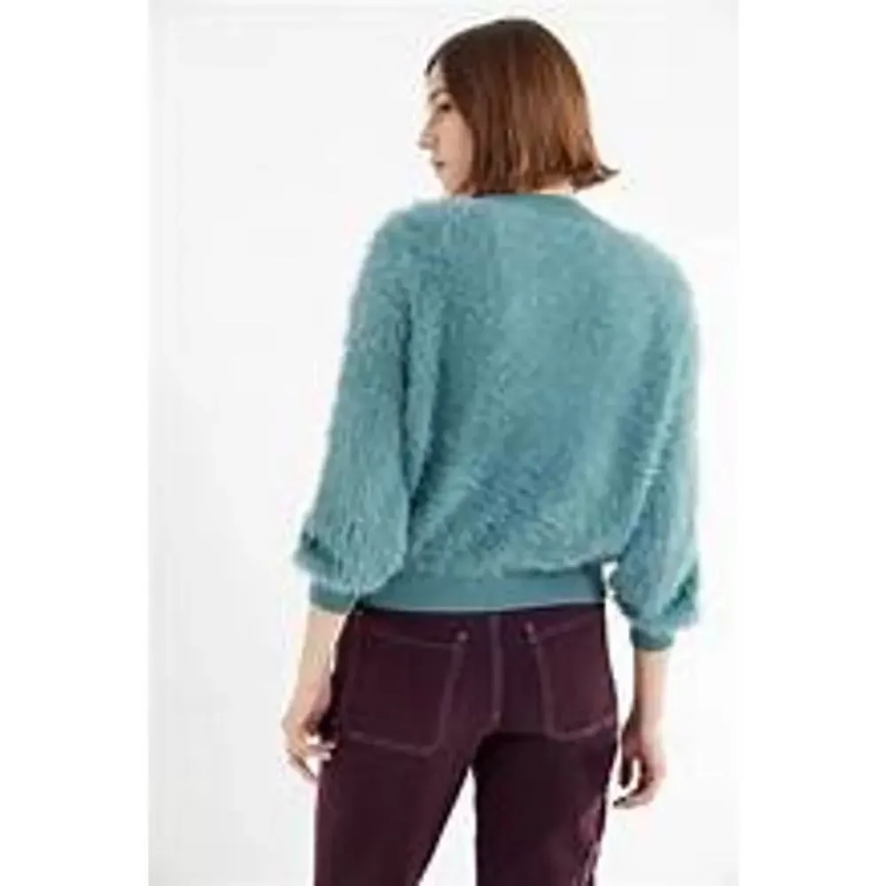 Urban Outfitters Sweet As A Peach Fuzzy Mock-Neck Sweater – Teal – Size S - Picture 5 of 8